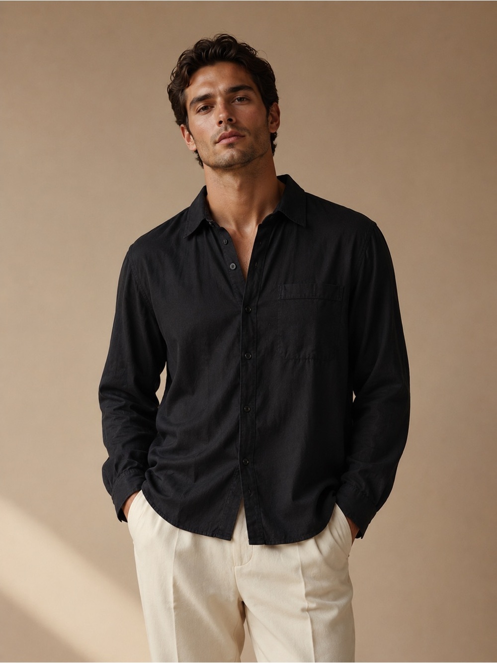 32 Degrees Men's Black Long-Sleeve Button-Down Shirt